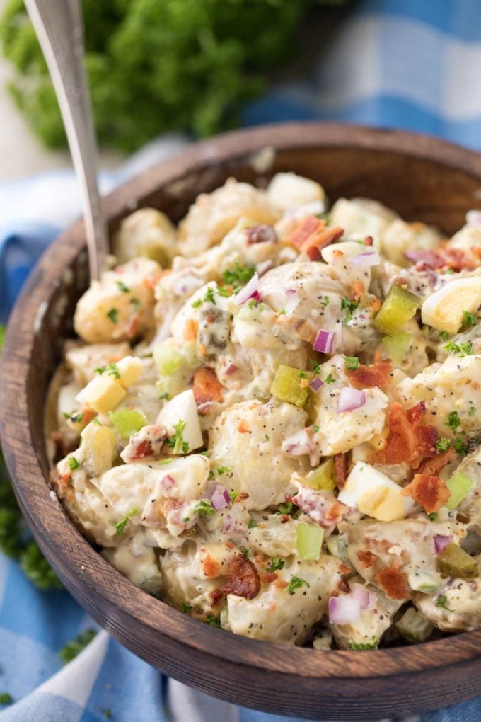 This summertime staple is truly my FAVORITE potato salad recipe! Plus tips on how to get the perfect potato texture, prevent a "wet" potato salad, and how to add extra zing that will make everyone want the recipe! | #potatosalad #potluckrecipe #summer #salad #sidedish #picnic Potato salad recipe for a picnic