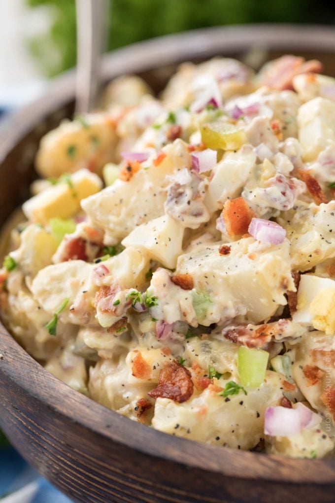 Closeup of potato salad recipe in bowl