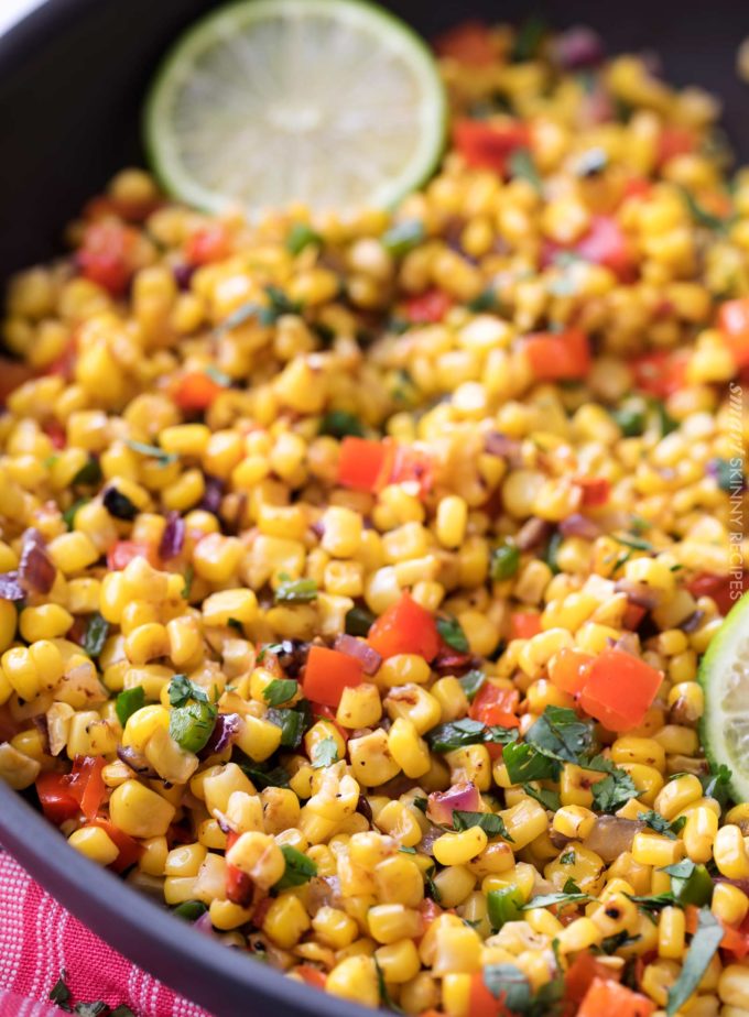 Cilantro lime corn salad recipe in skillet