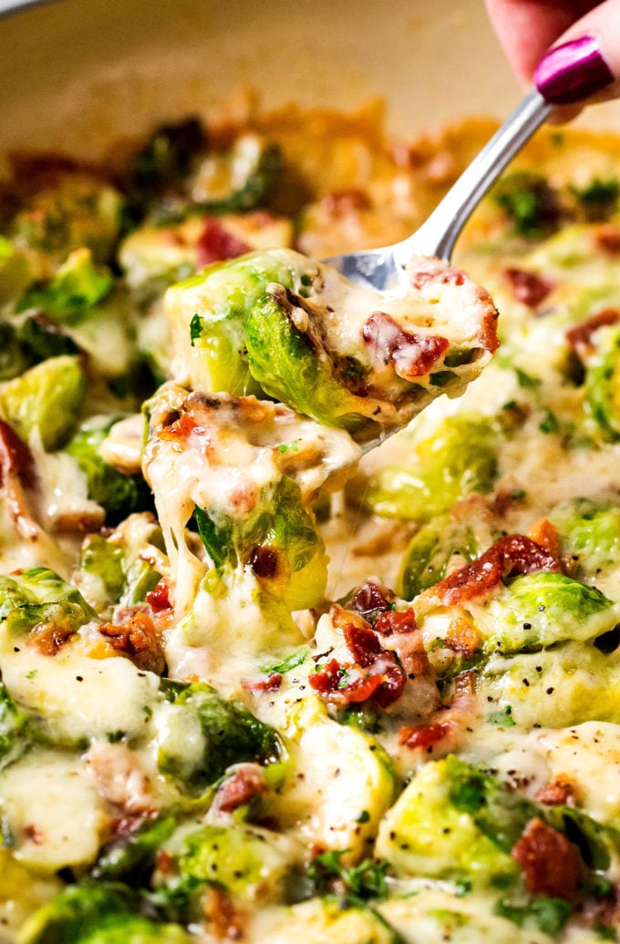 Spoonful of cheesy brussels sprouts