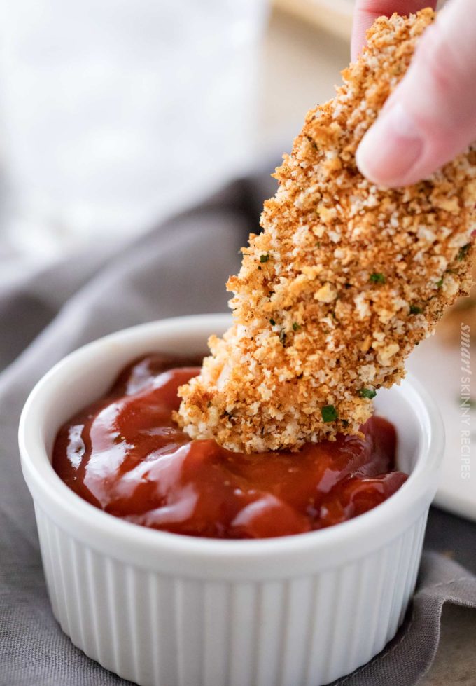 Chicken tenders dipped in smoky ketchup