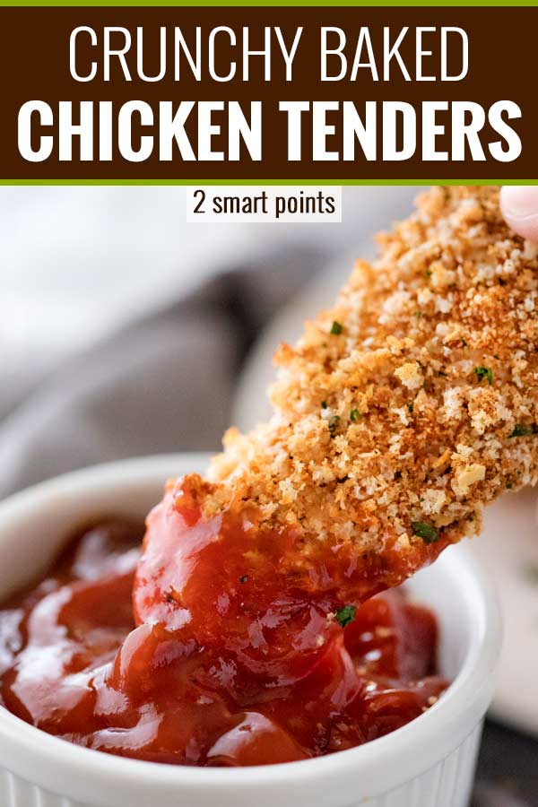 Irresistibly crunchy on the outside and juicy on the inside, these baked chicken tenders are just 2 weight watchers smart points! | #weightwatchers #freestyle #smartpoints #chickentenders #baked