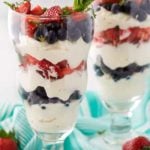 Perfect for Memorial or Independence Day, these berry ricotta parfaits are easy to make, and lightened up so you don't feel guilty about having dessert! | #healthydessert #parfait #berry #weightwatchers #smartpoints