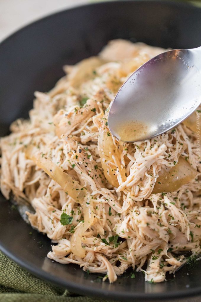 Shredded chicken with pan juices