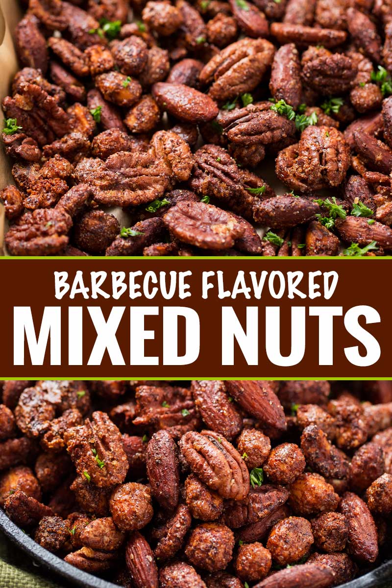 Once you try a few of these mouthwatering barbecue flavored roasted nuts, you'll never buy flavored nuts again! Homemade tastes so much better! #mixednuts #roastednuts #spicednuts #bbq #barbeque #barbecue #barfood #snackfoods #partyfood