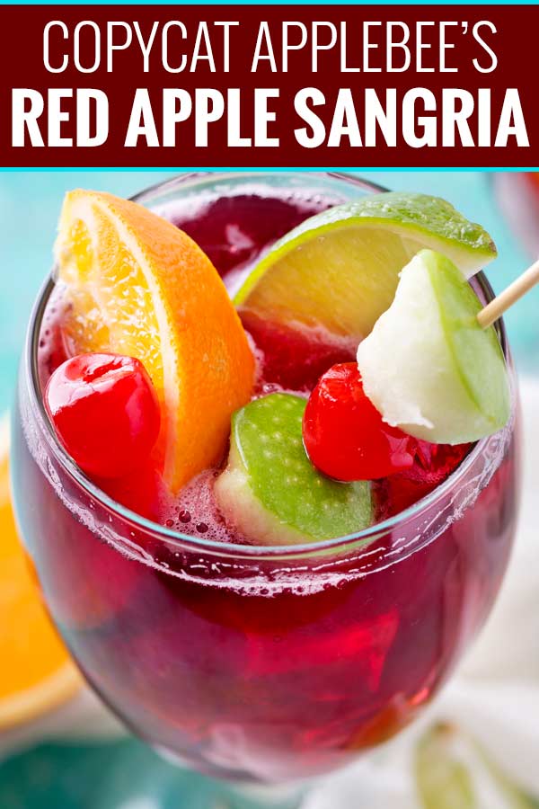 This copycat recipe of Applebee's popular red apple sangria is crazy spot on, and is super easy to make! Easy to adjust to make for a crowd! #copycatrecipe #sangria #redapplesangria #redsangria #applebeesrecipes #drinkrecipe