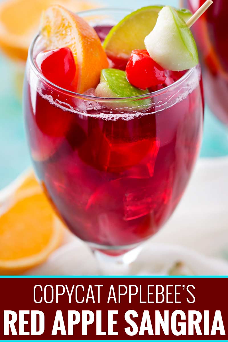 This copycat recipe of Applebee's popular red apple sangria is crazy spot on, and is super easy to make! Easy to adjust to make for a crowd! #copycatrecipe #sangria #redapplesangria #redsangria #applebeesrecipes #drinkrecipe