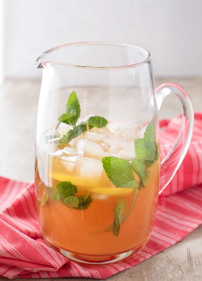 Pitcher of iced green tea with mint