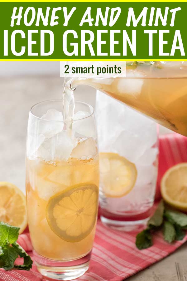 Perfect for summer, this iced green tea is lightly sweetened with honey and flavored with mint.  It's the ultimate iced tea drink! #greentea #icedgreentea #summer #spring #weightwatchers #freestylesmartpoints #healthydrink