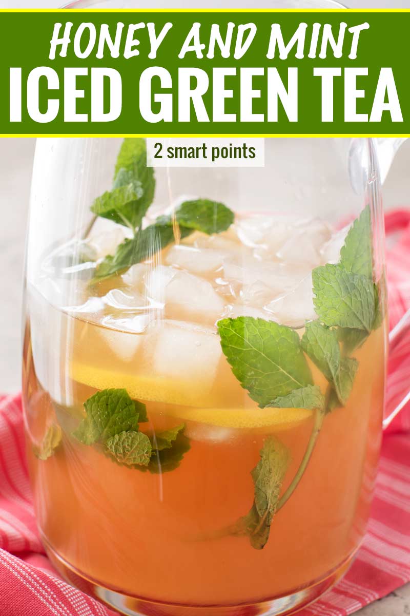 Perfect for summer, this iced green tea is lightly sweetened with honey and flavored with mint.  It's the ultimate iced tea drink! #greentea #icedgreentea #summer #spring #weightwatchers #freestylesmartpoints #healthydrink