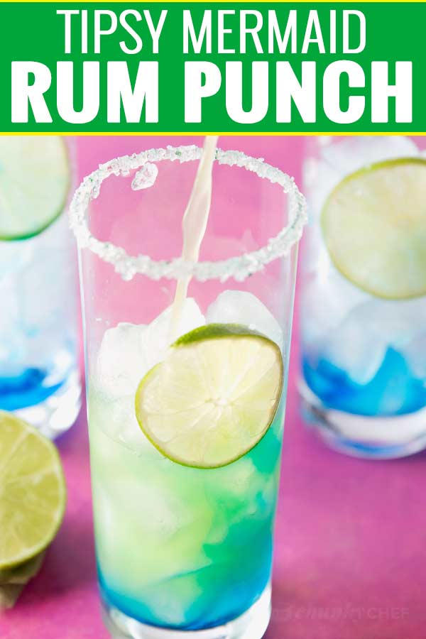 Tropical, sweet, and beautifully colored, this is one rum punch you have to try! #rum #rumpunch #punch #summer #drink #cocktail #mermaid