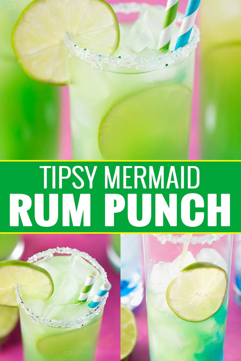 Tropical, sweet, and beautifully colored, this is one rum punch you have to try! #rum #rumpunch #punch #summer #drink #cocktail #mermaid