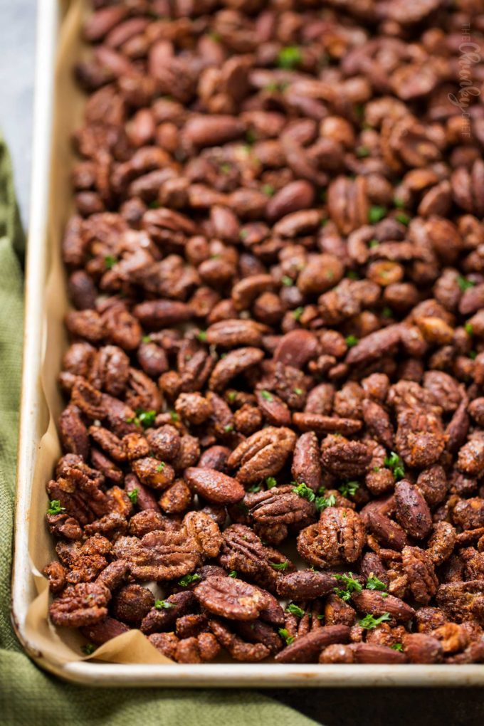 Sheet pan of roasted mixed nuts