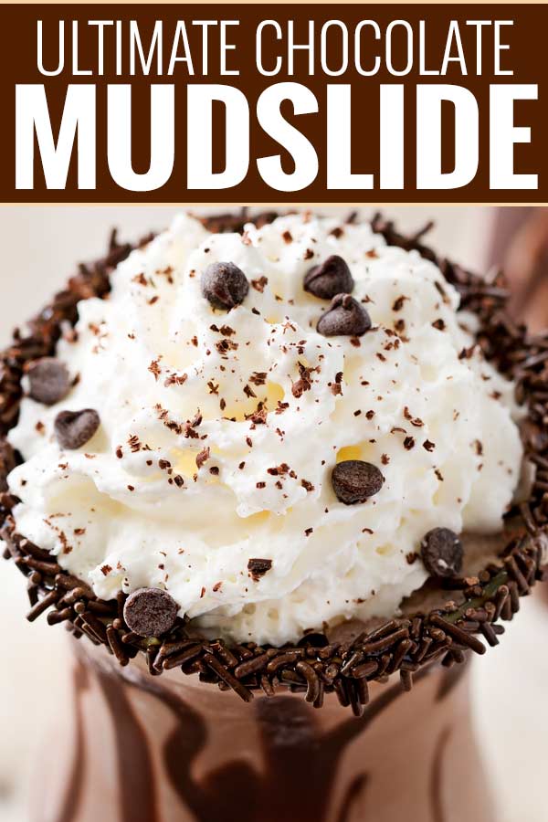 Thick, rich, and delicious this mudslide recipe is made extra chocolatey with the addition of some chocolate vodka, creme de cacao, and chocolate ice cream! There's nothing better than a boozy milkshake! #milkshake #boozymilkshake #adultmilkshake #mudslide #mudsliderecipe #chocolaterecipes