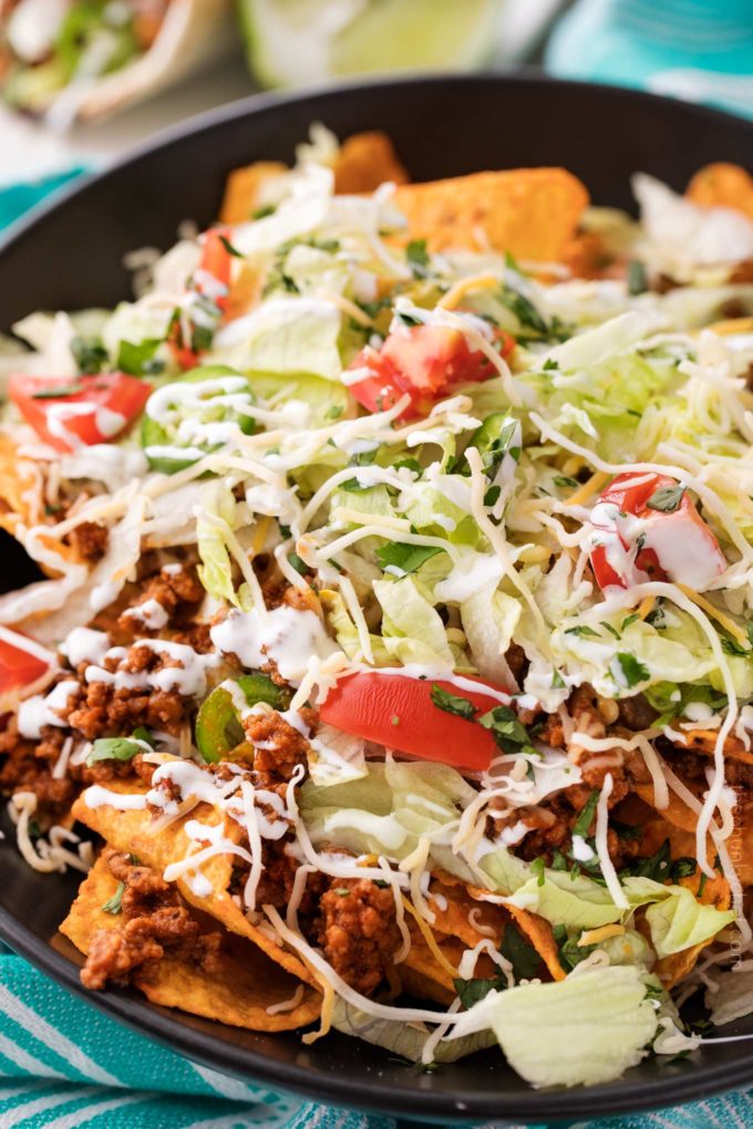 Taco salad made with crockpot beef tacos