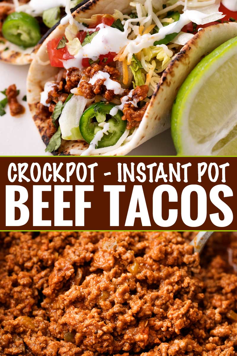 Have dinner ready to go when you come home with these crockpot beef tacos!  The taco meat is slow simmered and incredibly tender and juicy! #tacos #tacotuesday #taconight #beeftacos #slowcooker #crockpot #weeknightdinner #instantpot #pressurecooker