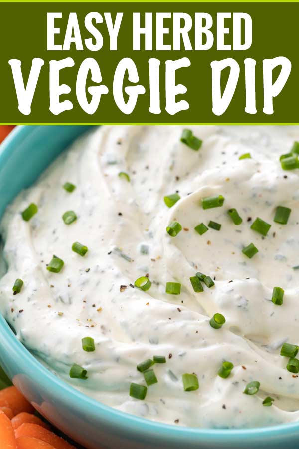 Perfect for football parties or any gathering, this creamy vegetable dip is full of garlic and herb flavors!  Plain ranch can't hold a candle to this easy veggie dip! #dip #diprecipe #vegetables #veggiedip #partyfood #snacks
