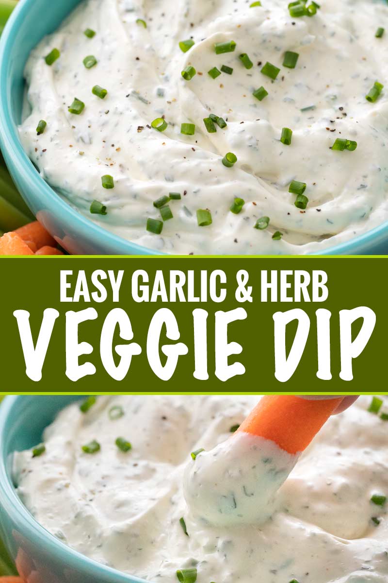 Perfect for football parties or any gathering, this creamy vegetable dip is full of garlic and herb flavors!  Plain ranch can't hold a candle to this easy veggie dip! #dip #diprecipe #vegetables #veggiedip #partyfood #snacks