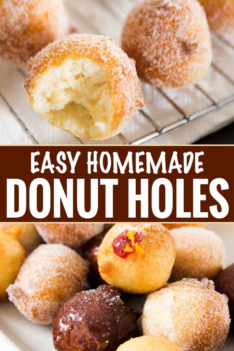 The tastiest homemade donut holes, ready in about 30 minutes, with no rolling or yeast to deal with.  Mix, fry, eat!  Breakfast is served! #breakfast #donut #doughnut #homemade #donutholes #easyrecipe