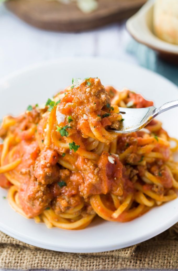 Instant Pot spaghetti with meat sauce