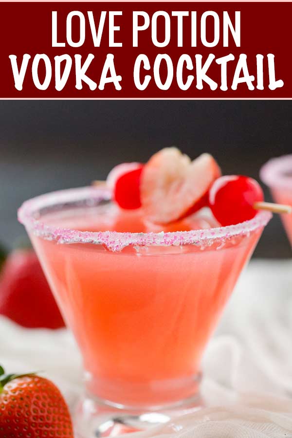 The best drink for Valentine's Day or summer, this love potion cocktail is made with just 3 ingredients and is sure to put you in a lovin' mood.  #cocktail #drinks #vodka #love #valentinesday #pink #summerdrink 