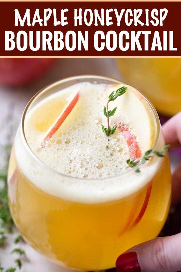 These apple bourbon cocktails are incredibly refreshing and a great mix of sweet with a bit of tartness. Take advantage of those Fall apples! #bourbon #cocktailrecipe #cocktails #applecider #honeycrisp #maplesyrup #falldrink #alcohol #fall