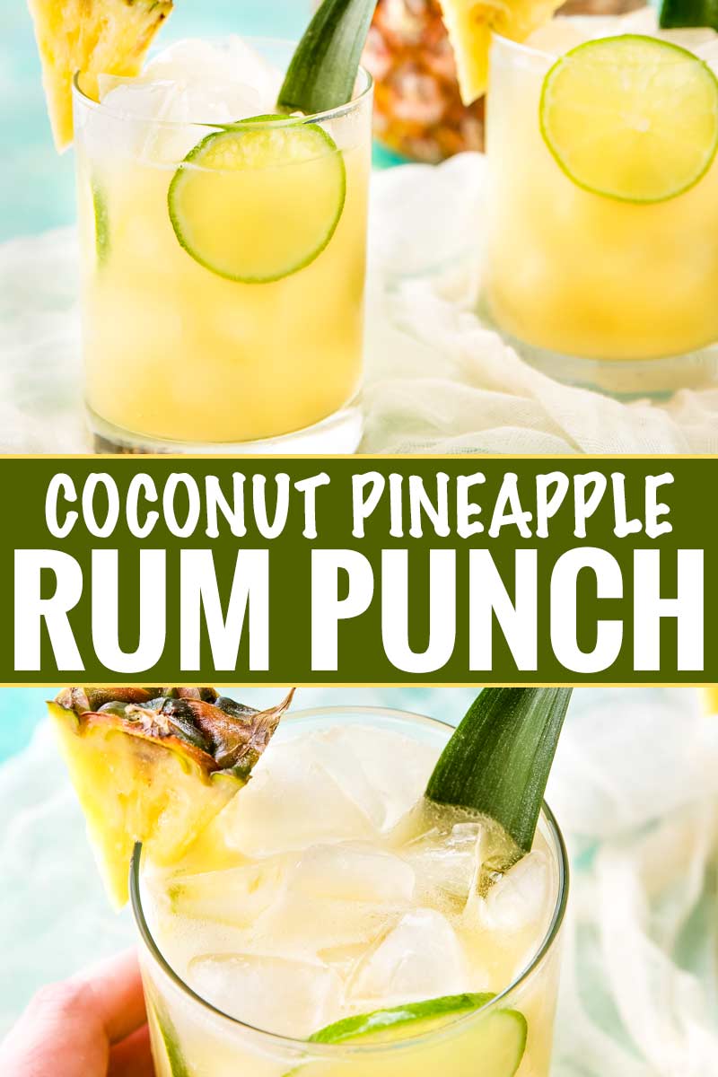 This tropical pineapple coconut rum punch is sweet and a perfect drink for a party!  Drinking this cocktail will make you feel like you're at the beach! #drinks #cocktail #pineapple #coconut #rum #tropical #party