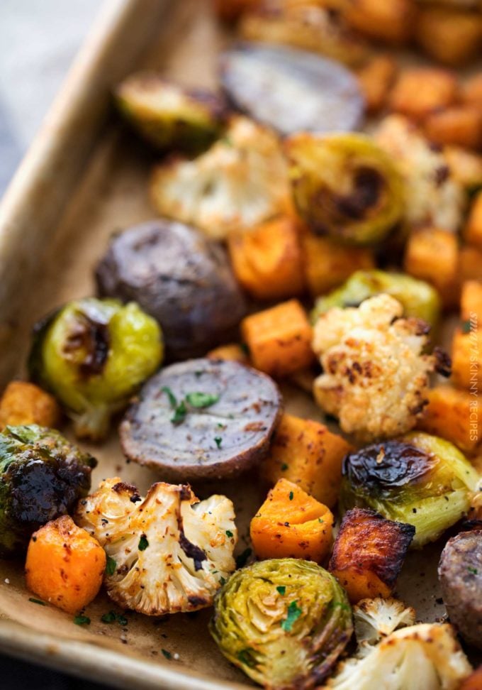 Oven roasted vegetables on sheet pan