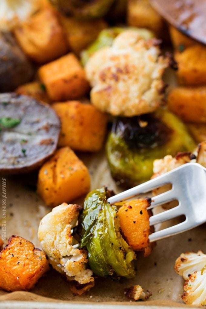 Forkful of roasted vegetables