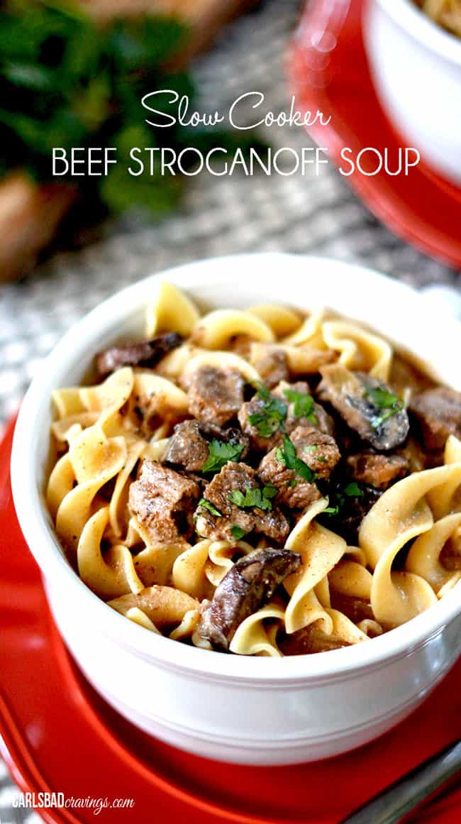 Slow cooker beef stroganoff soup