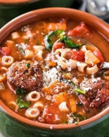 This Slow Cooker Italian Meatball Soup is hearty, easy, and incredibly satisfying! You'll never guess it's only 4 smart points per serving. #italian #meatball #soup #slowcooker #crockpot #weightwatchers #smartpoints #comfortfood