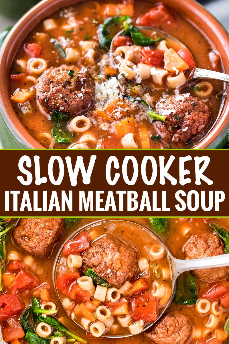 This Slow Cooker Italian Meatball Soup is hearty, easy, and incredibly satisfying!  You'll never guess it's only 4 smart points per serving. #italian #meatball #soup #slowcooker #crockpot #weightwatchers #smartpoints #comfortfood