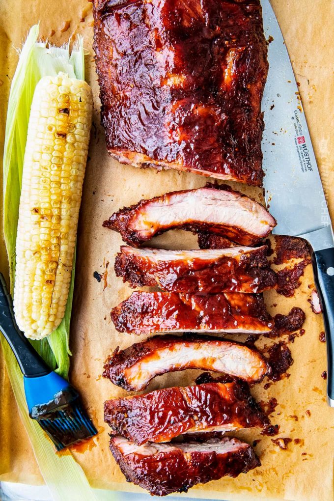 Rack of smoked baby back ribs