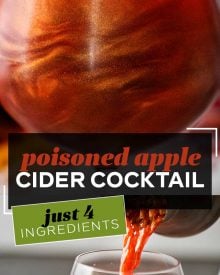 Perfect for Fall and Halloween, this sweet and eerily beautiful cocktail is made with just a few ingredients, and tastes every bit as great as it looks! #cocktail #drink #applecider #Halloween #Fall #falldrink #drinks #lusterdust #viniq 