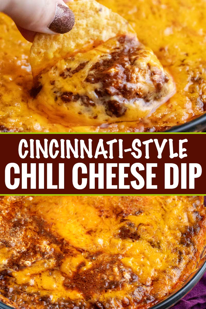 This 3 ingredient chili cheese dip (also known here in the Midwest as Skyline Dip), is always the perfect game day or party appetizer! #dip #chili #cheese #chilicheese #skyline #appetizer #gameday #partyfood #easyrecipe