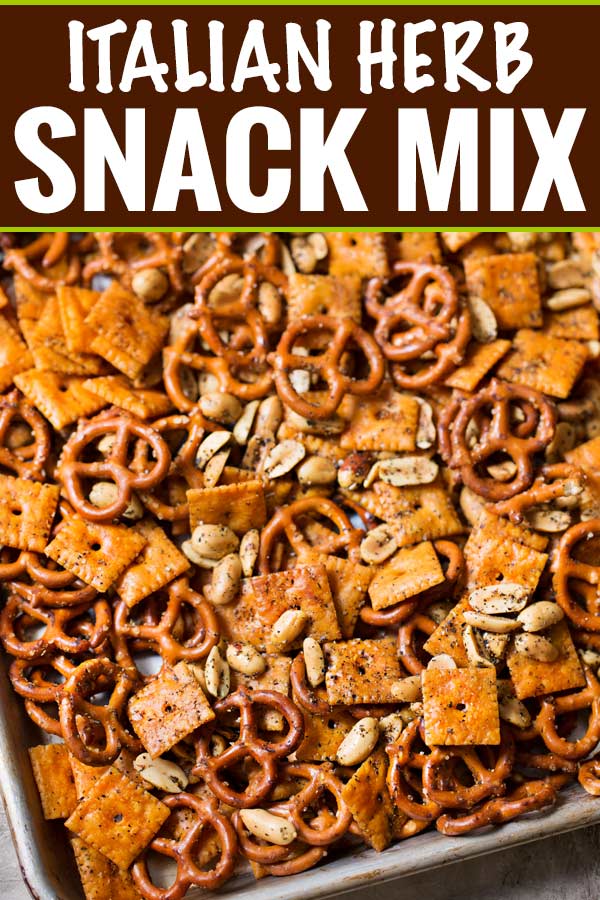 Baked to buttery perfection, this Italian herb snack mix is the perfect after school or party snack. No need to eat bagged snacks, homemade is really easy! #snackmix #snacks, #partyfood #chexmix #italianherb