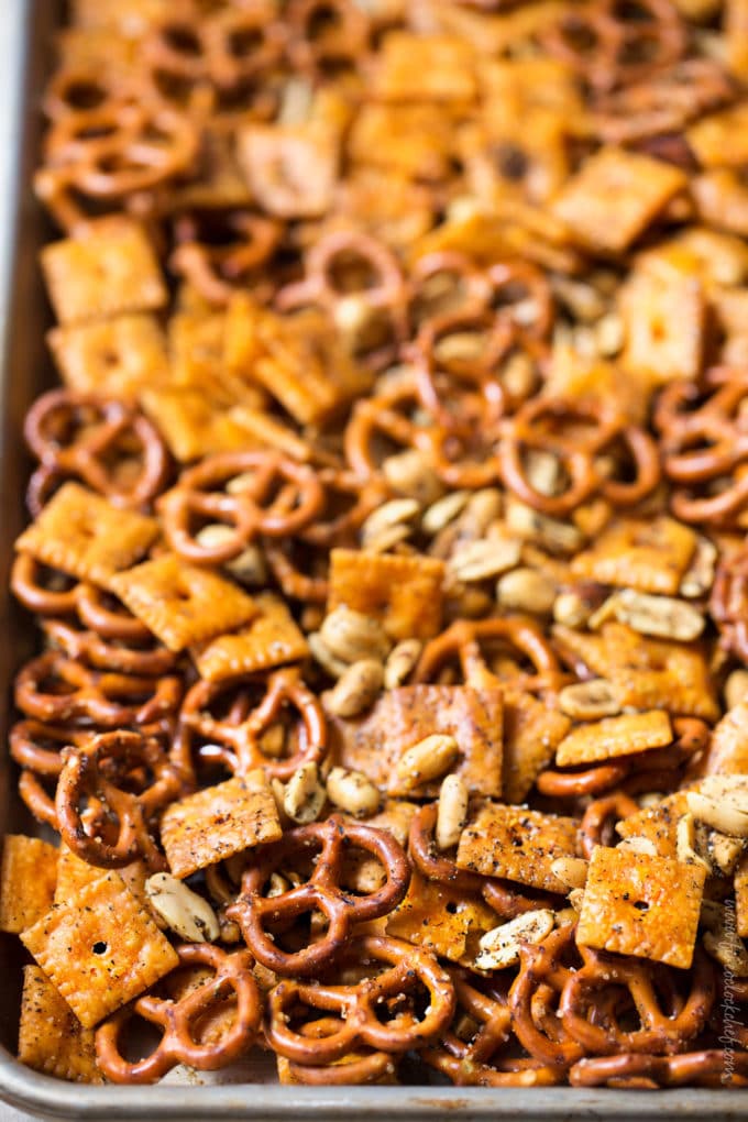 Italian herb snack mix on sheet pan