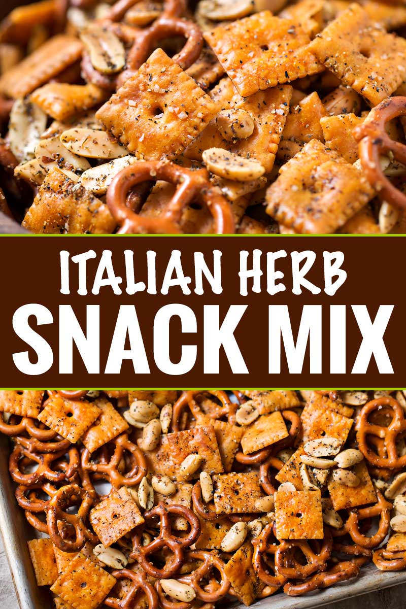 Baked to buttery perfection, this Italian herb snack mix is the perfect after school or party snack. No need to eat bagged snacks, homemade is really easy! #snackmix #snacks, #partyfood #chexmix #italianherb