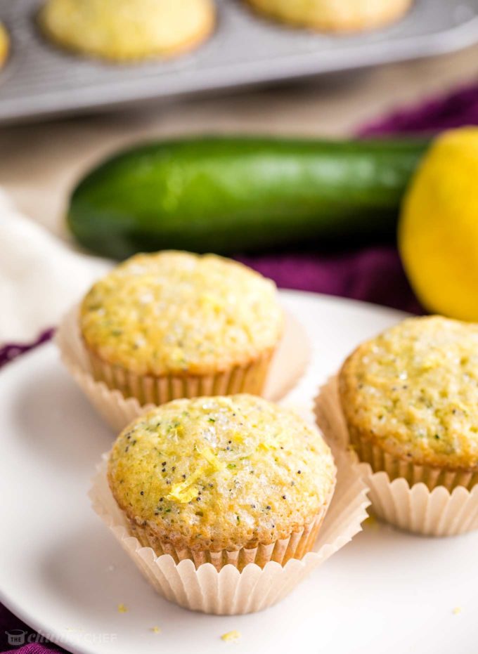 Lemon poppy seed muffins on white plate