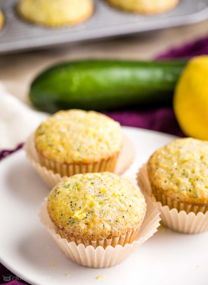 Lemon poppy seed muffins on white plate