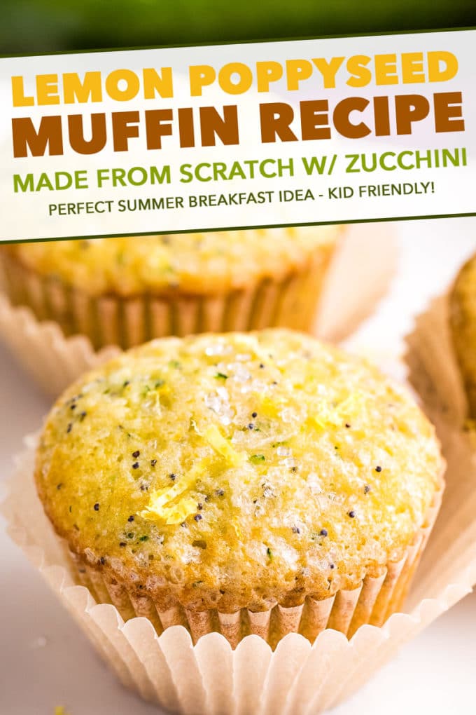 Bakery-style lemon poppy seed muffins that have the most amazingly soft and fluffy texture, and are complete with a crunchy sugary crust on top! Grated zucchini adds nutrition and fun color! #muffins #lemon #poppyseed #bakerystyle #easyrecipe #brunch #breakfast #spring #baking #zucchini