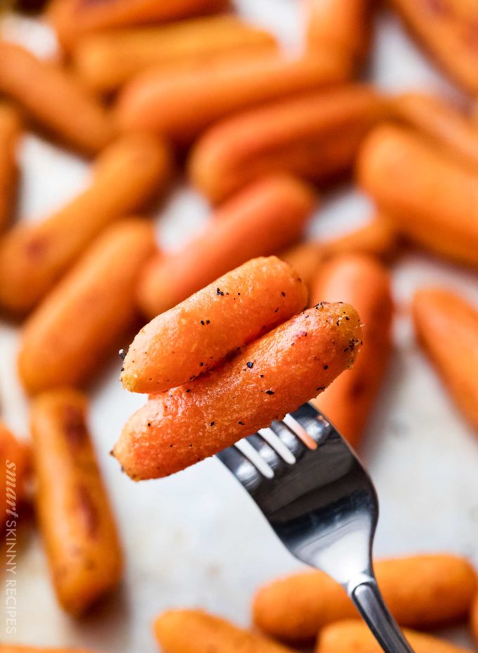 Forkful of roasted baby carrots