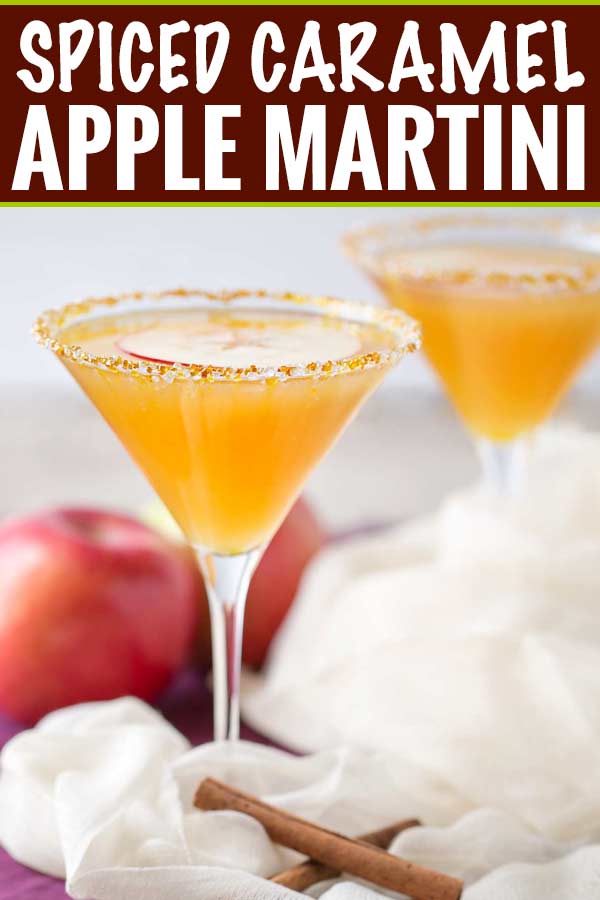 Sweet spiced apple cider mixed with caramel flavored vodka, shaken over ice and served with a slice of sweet apple as a garnish! #martinirecipe #applemartini #vodka #applecider #falldrink #fall #caramelapple #caramel #vodka