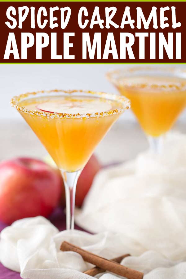 Sweet spiced apple cider mixed with caramel flavored vodka, shaken over ice and served with a slice of sweet apple as a garnish! #martinirecipe #applemartini #vodka #applecider #falldrink #fall #caramelapple #caramel #vodka