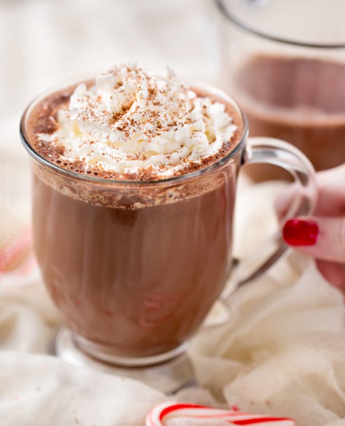 Holding mug of mexican hot chocolate