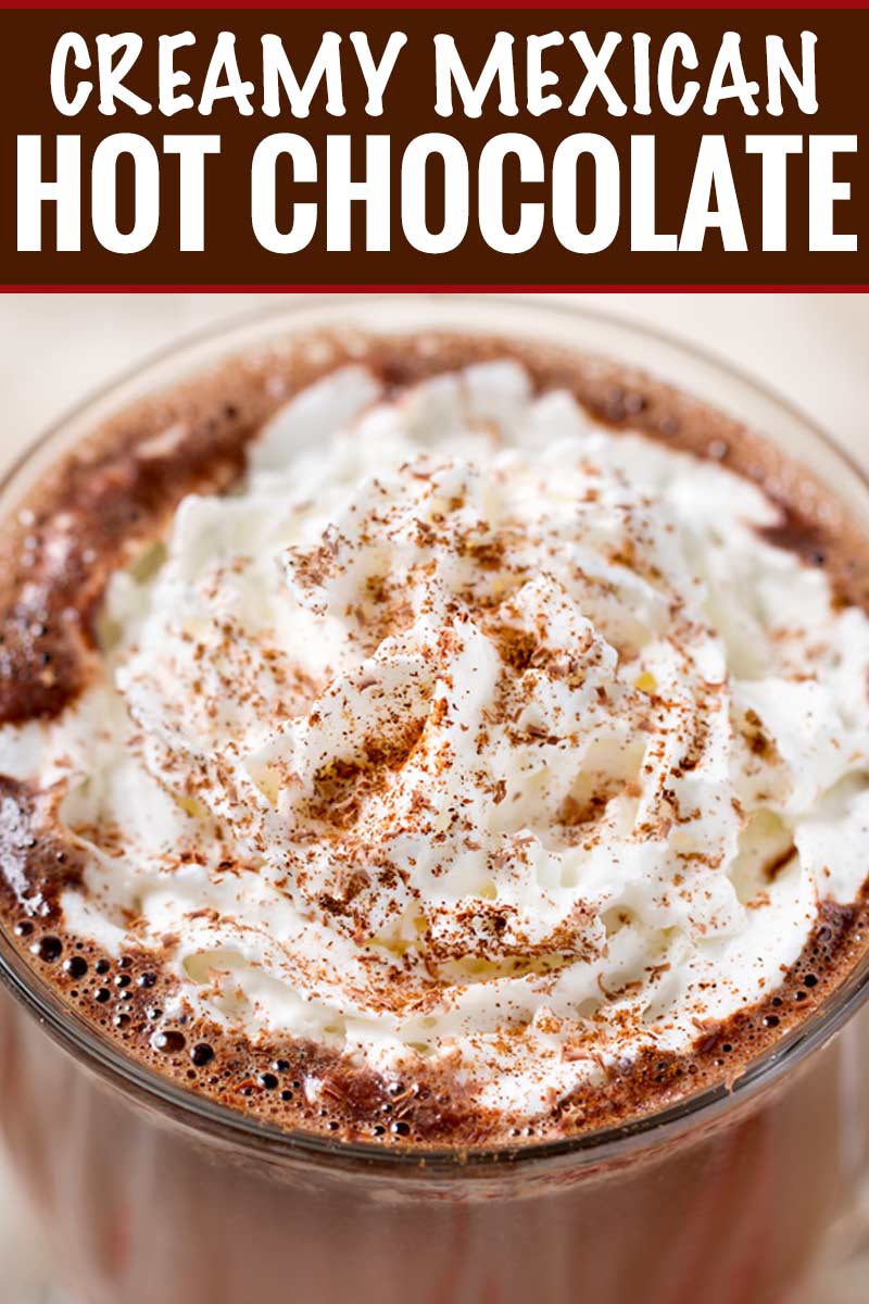 Rich and creamy, Mexican hot chocolate will warm you up from the inside out! Made with melted chocolate, vanilla, cinnamon and a pinch of cayenne for kick, this recipe is easy to spike for an adult beverage treat! #hotchocolate #mexicanhotchocolate #holidaydrink #hotchocolaterecipe #easyrecipe #homemade #hotcocoa