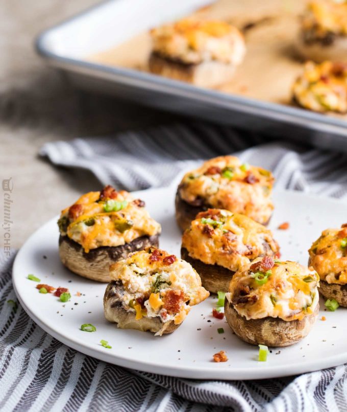 Stuffed mushroom recipe on white plate