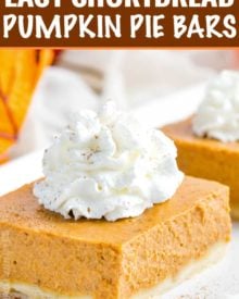 Great classic pumpkin pie flavors without the hassle of dealing with pie crust!  Make your Thanksgiving easier with these Shortbread Pumpkin Pie Bars... perfect for a larger crowd! #pumpkinpie #pumpkin #Thanksgiving #crowd #shortbread #hasslefree #easyrecipe #bars