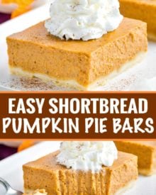 Great classic pumpkin pie flavors without the hassle of dealing with pie crust!  Make your Thanksgiving easier with these Shortbread Pumpkin Pie Bars... perfect for a larger crowd! #pumpkinpie #pumpkin #Thanksgiving #crowd #shortbread #hasslefree #easyrecipe #bars