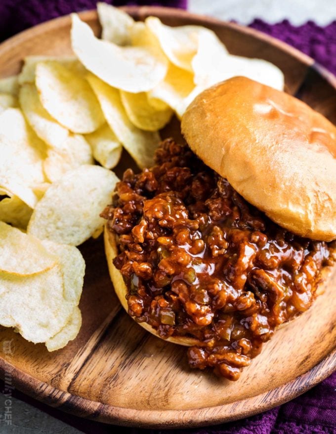 The best sloppy joe recipe on bun with potato chips